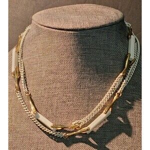 34" VTG Alice Caviness Attrib. White Enamel Bar Link Sautoir Necklace.